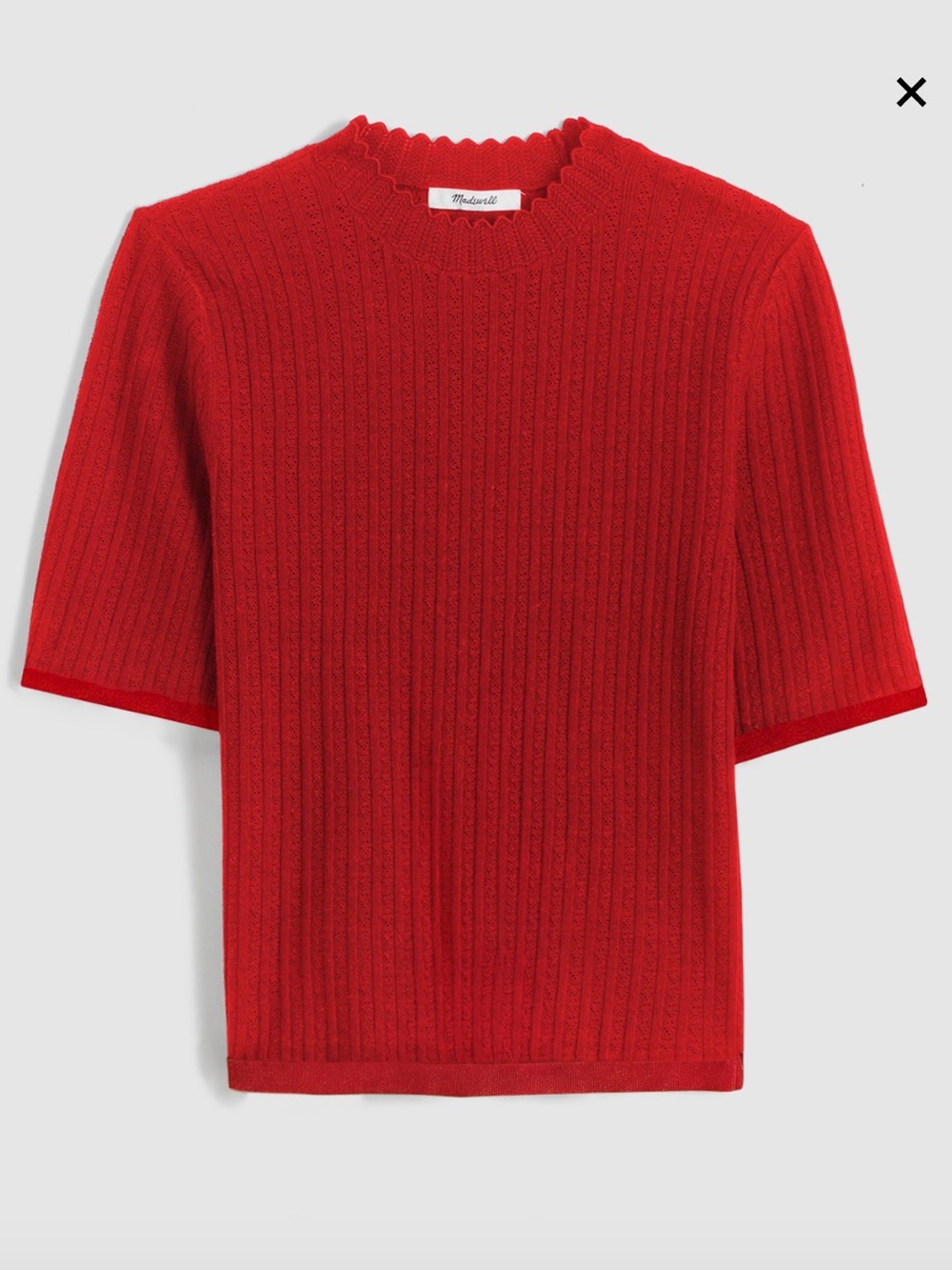 Madewell Mockneck Pointelle sweater tee crimson NWOT XS
